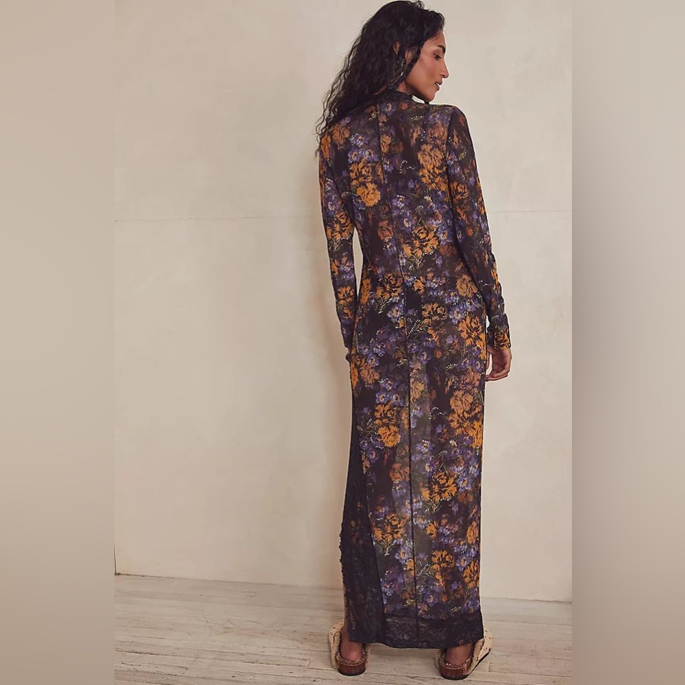 Free People High  Expectations maxi slip dress Size Medium Black Floral Sheer - Picture 8 of 8